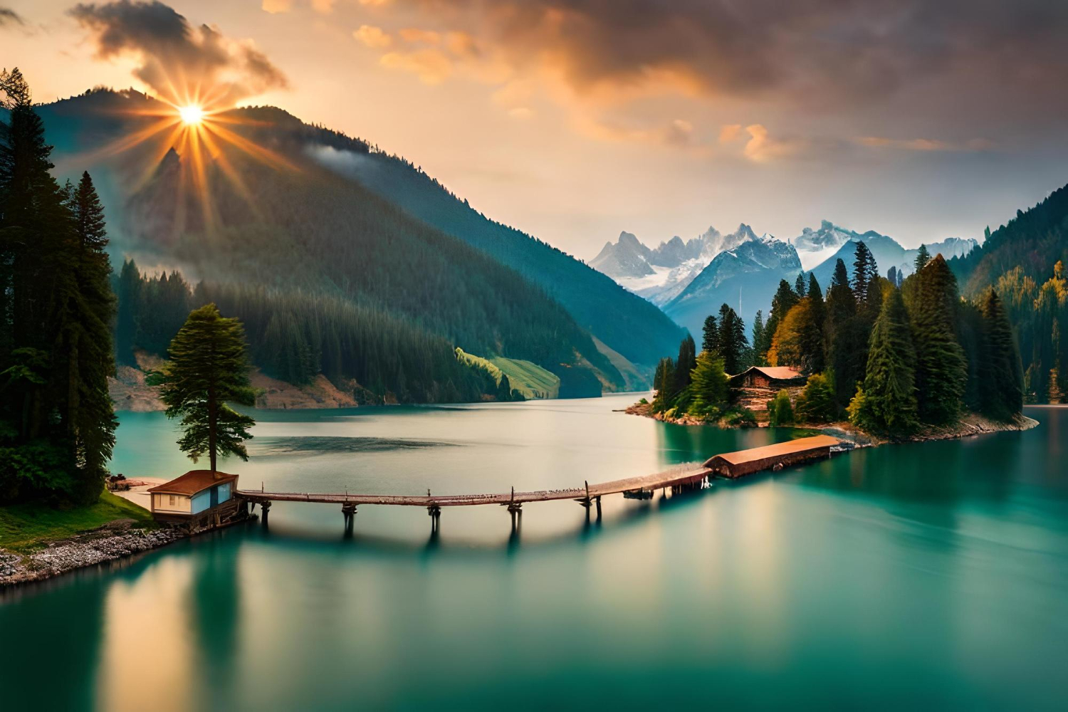 Puzzle Puente sobre el lago de las montañas