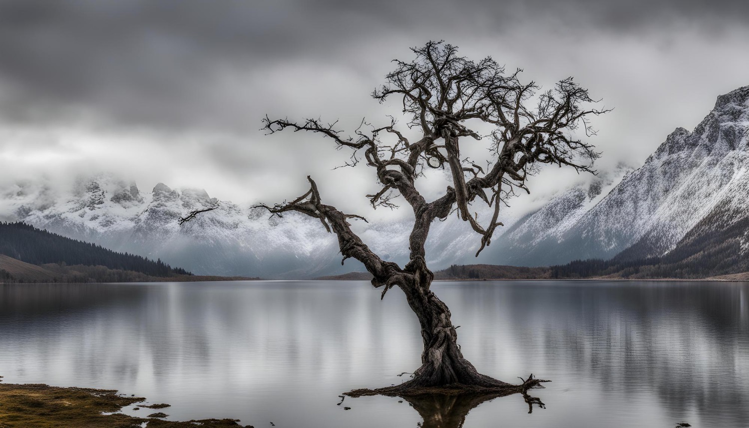 Puzzle Árbol seco en el lago