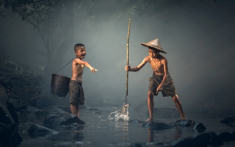 Puzzle Niños pescando